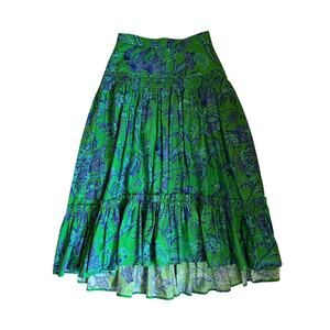 Cara Cara Tisbury Midi Skirt Size 4 Green Bird Jacobean